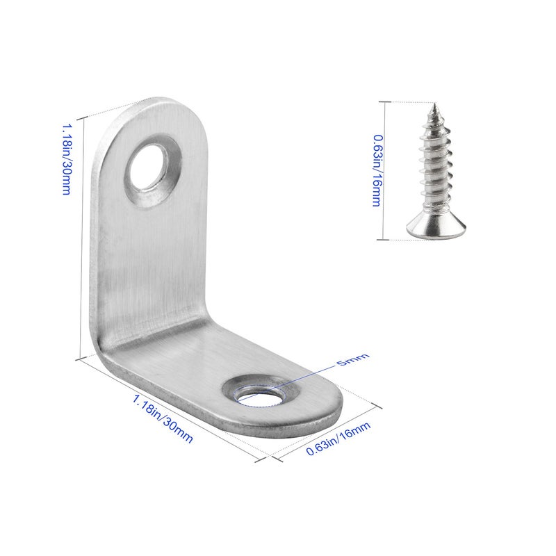 YMAISS 16 Packs L Bracket 30 x 30mm Corner Braces,YMAISS Stainless Steel Joint Right Angle Shelf Support Bracket with Screws - Image 2